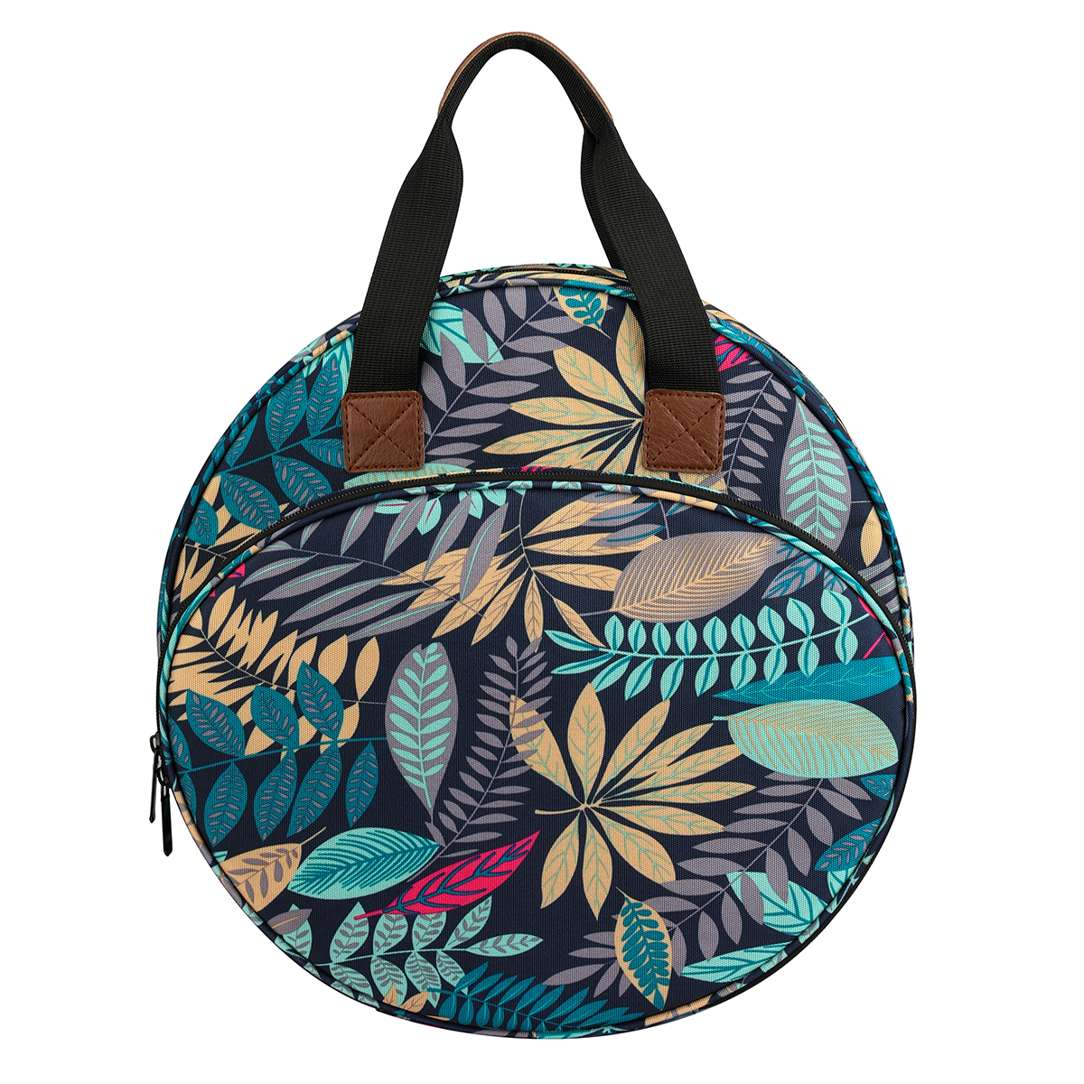 Round Needlework Project Bag — Blue Leaf Print