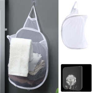 Hanging Mesh Laundry Basket — White
