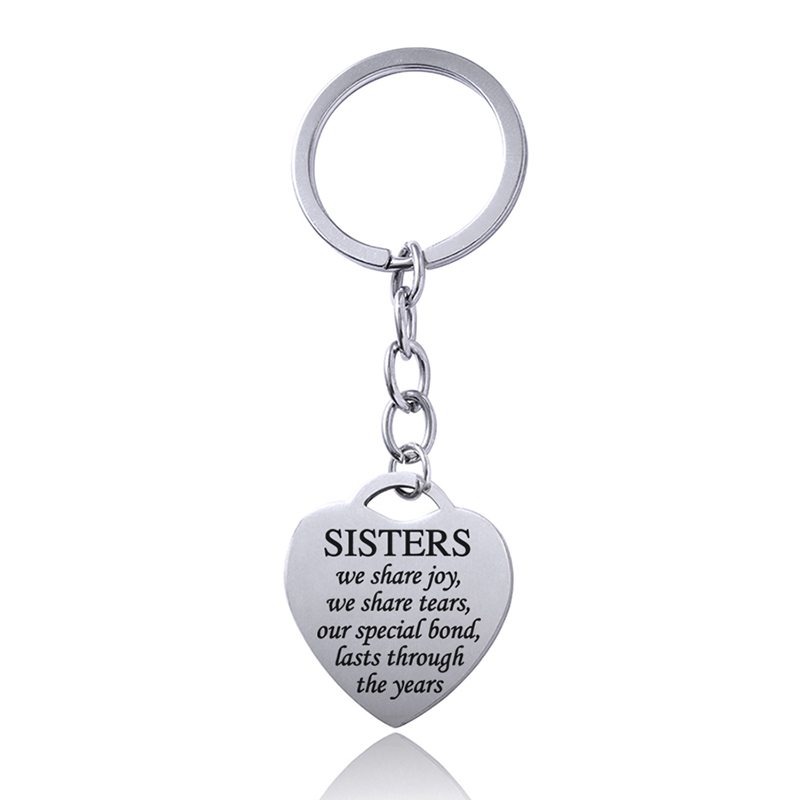 Sisters Heart Keychain — Silver Tone
