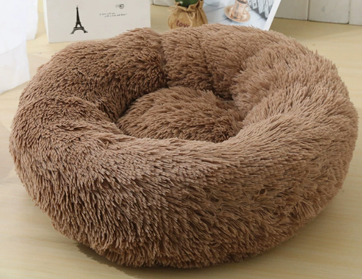 Round Plush Pet Bed — Light Coffee, 50 cm